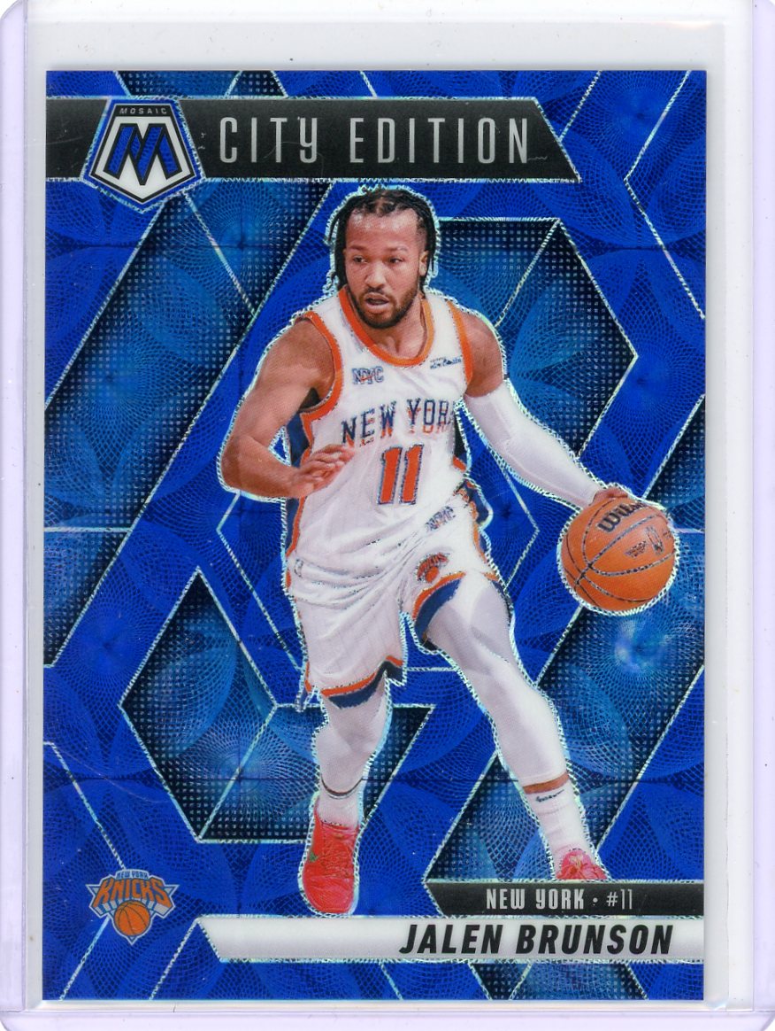 Jalen Brunson 2024-25 Panini Mosaic City Edition International Blue Mosaic #'d 02/35