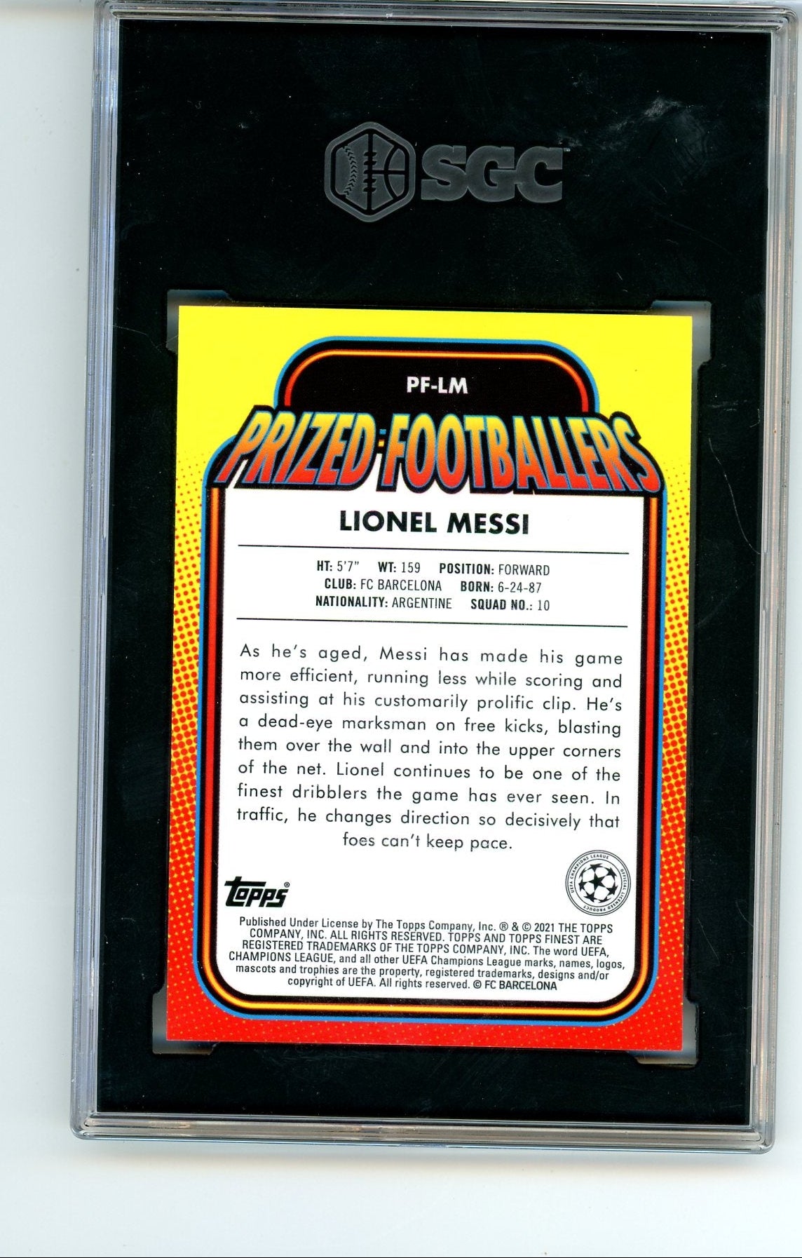 Lionel Messi 2020-21 Topps Finest UEFA Prized Footballers SGC 9.5