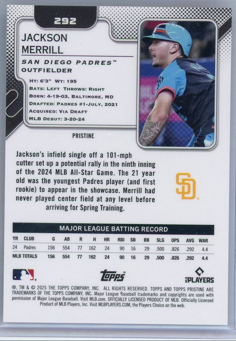 Jackson Merrill 2025 Topps Pristine Orange #'d 11/25