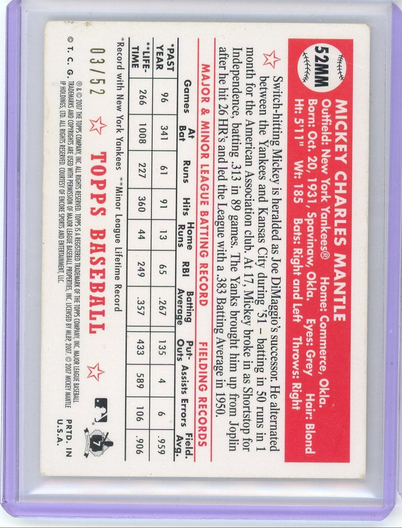 Mickey Mantle 2007 Topps auth. game-used bat relic &