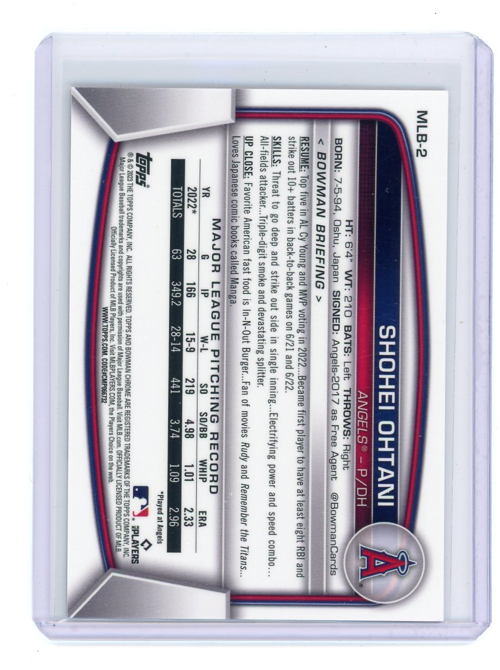 Shohei Ohtani 2023 Bowman Chrome NSCC gold refractor #'d 26/50