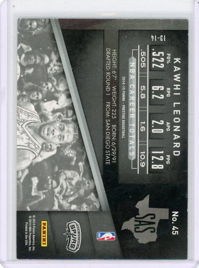 Kawhi Leonard 2014-15 Panini Prestige Bonus Shots gold #'d 03/10