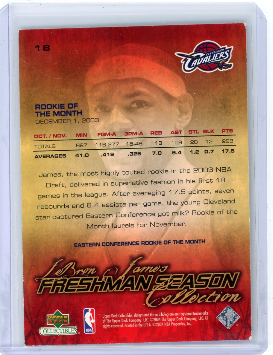 LeBron James 2004 Upper Deck LBJ Freshman Seasons "Eastern Conf. Rookie of the Month, December '03"