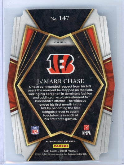 Ja'Marr Chase 2021 Panini Select silver prizm die-cut rookie card