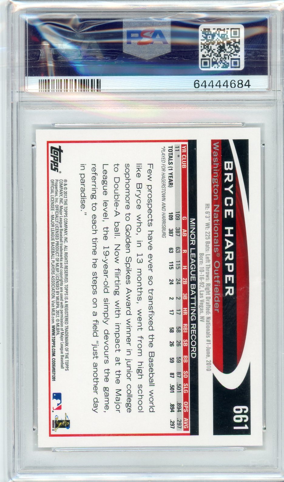Bryce Harper 2012 Topps Screaming RC PSA 10