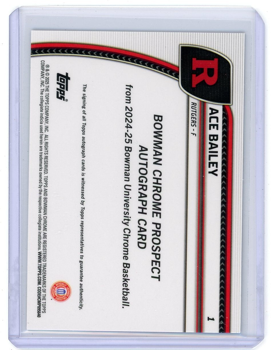 Ace Bailey 2024-25 Bowman Chrome U 1st Bowman Auto Black and Blue Stealth Refractor #'d 028/100