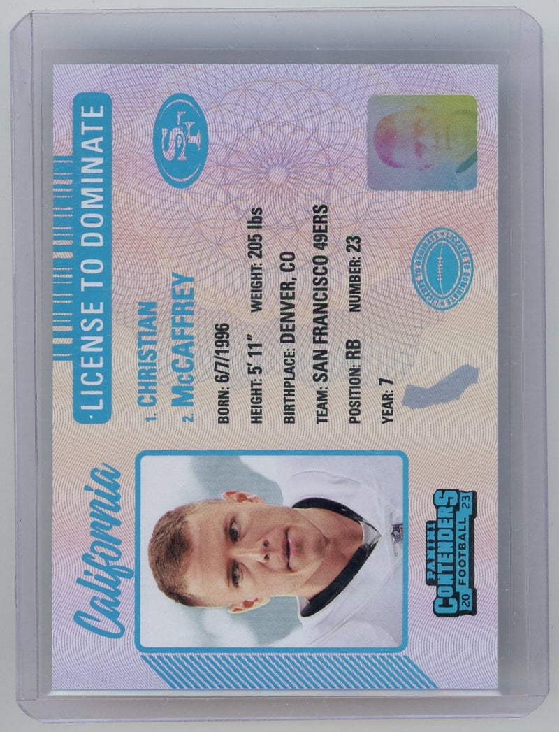 Christian McCaffrey 2023 Panini Contenders License to Dominate