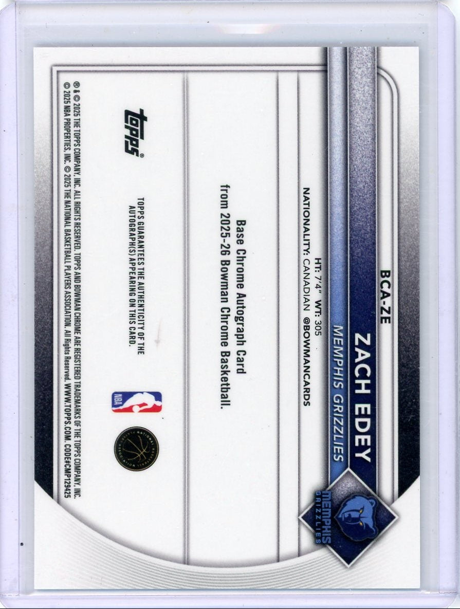 Zach Edey 2025-26 Bowman Chrome speckle ref. autograph #'d 046/299