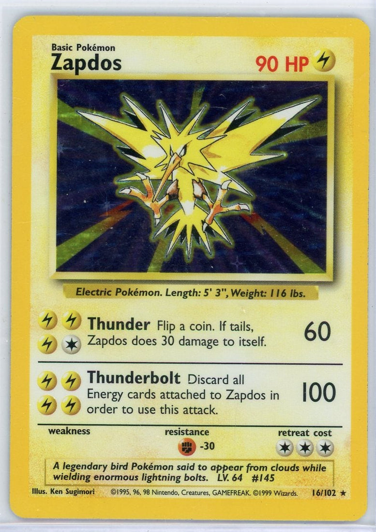 Zapdos 1999 Pokemon Base Set holo #16/102 MP