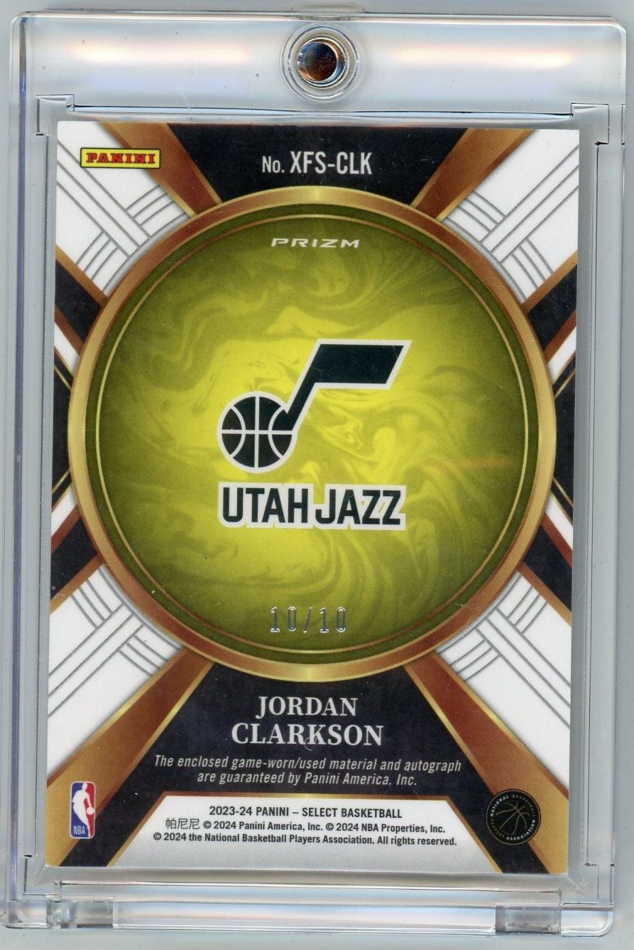 Jordan Clarkson 2023-24 Panini Select X-Fractor Memorabilia Auto Gold Prizm #'d 10/10