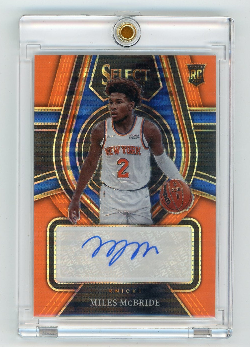 Miles McBride 2021-22 Panini Select Rookie Signatures Neon Orange Pulsar Prizm FOTL #'d 23/30