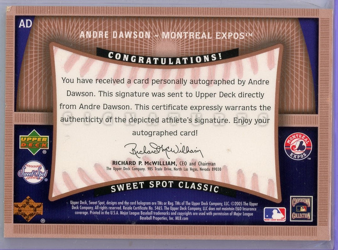 Andre Dawson 2005 Upper Deck Sweet Spot Classic Signatures