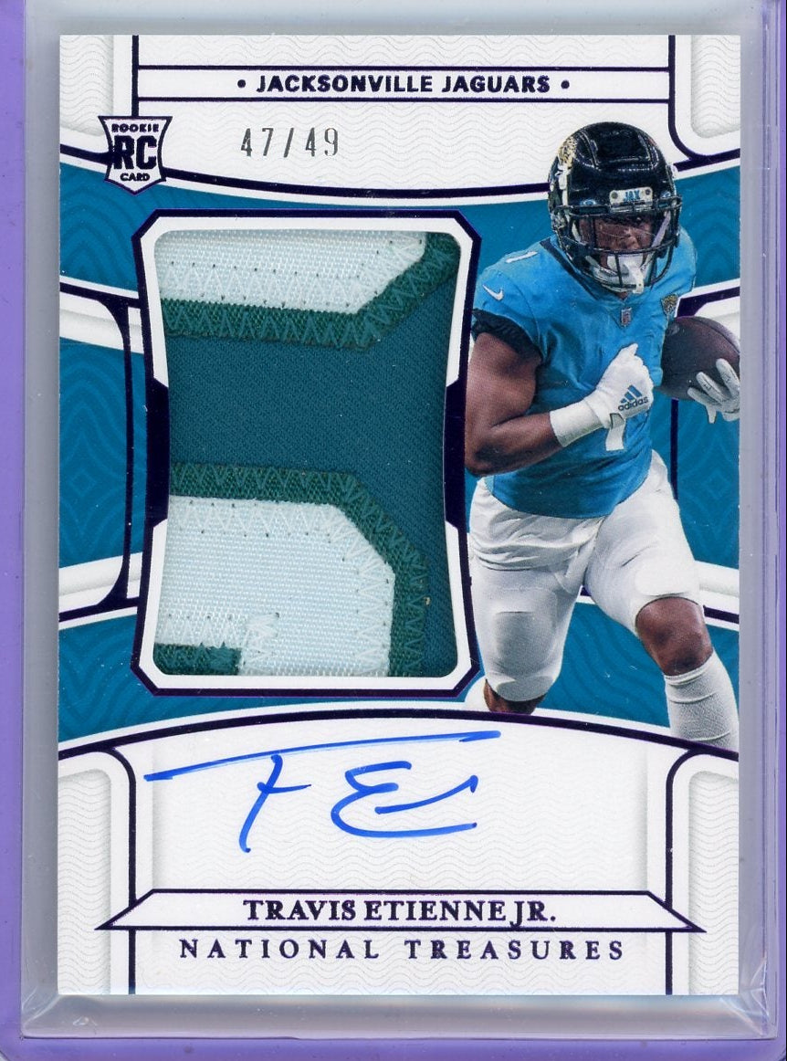 Travis Etienne Jr. 2021 Panini National Treasures Rookie Patch Autograph Purple RC #'d 47/49