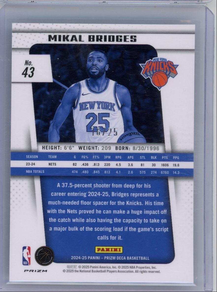 Mikal Bridges 2024-25 Panini Prizm Deca Mojo Prizm #'d 16/25