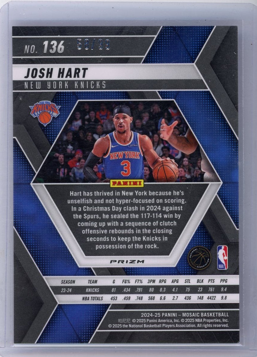 Josh Hart 2024-25 Panini Mosaic Fastbreak Red #'d 58/99