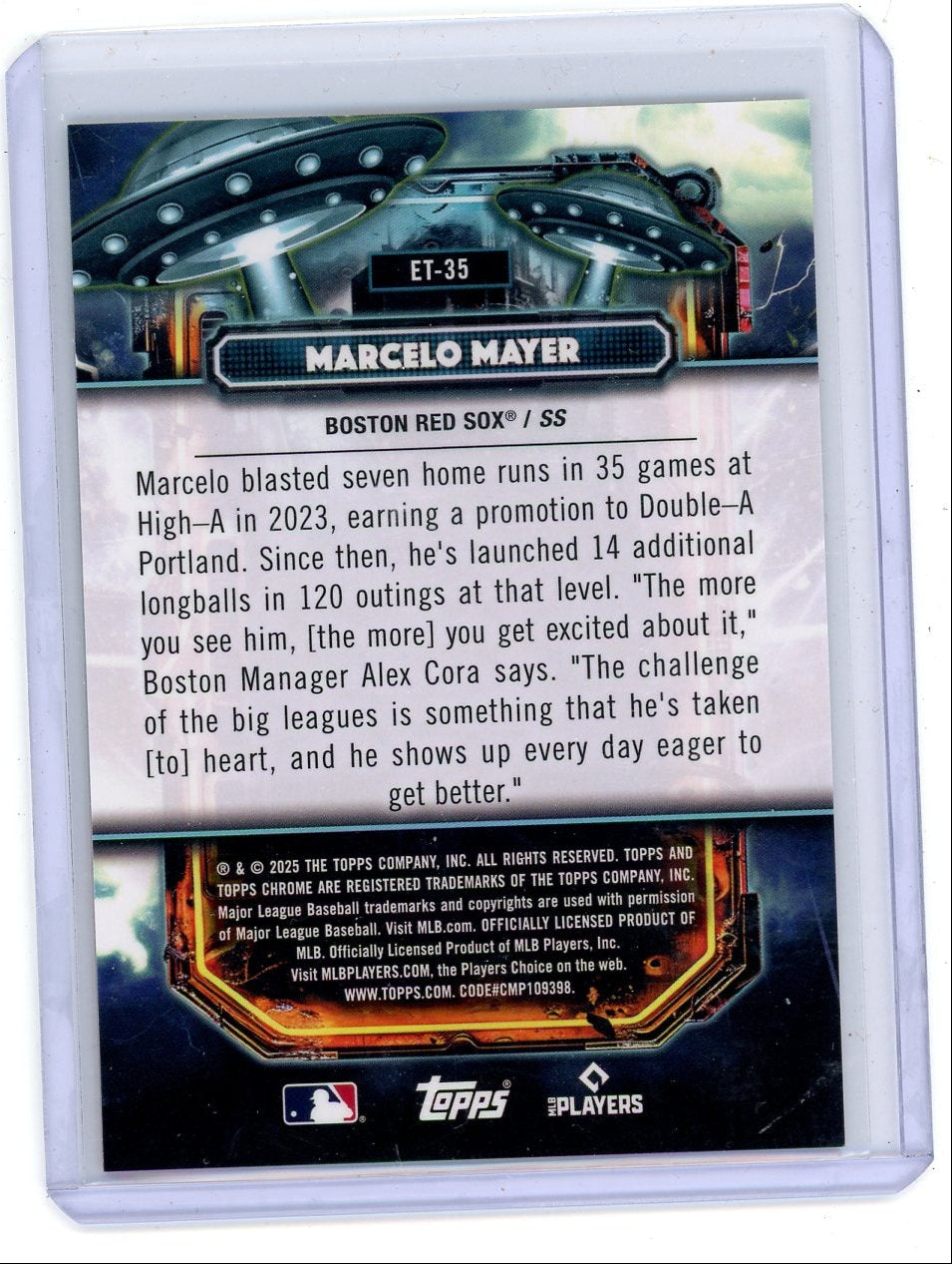 Marcelo Mayer 2025 Topps Chrome Cosmic Extraterrestrial Talent Orange Galactic Refractor RC #'d 08/25