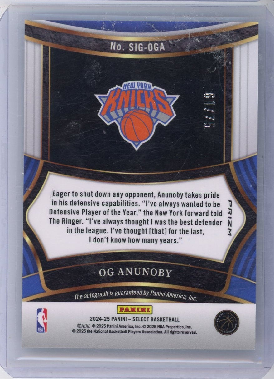 OG Anunoby 2024-25 Panini Select Signatures #'d 61/75