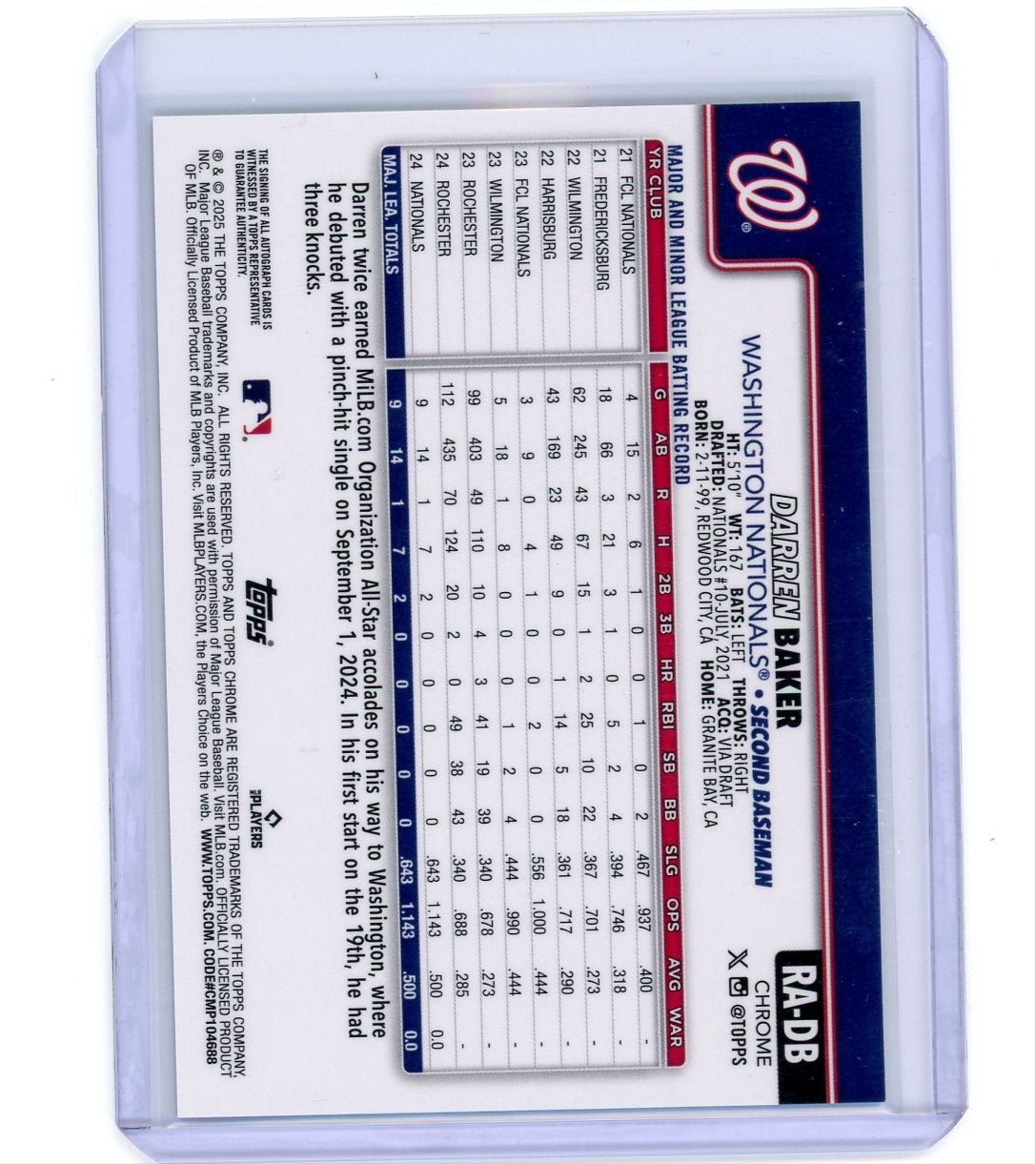 Darren Baker 2025 Topps Chrome autograph black/white mini diamond ref. rookie card