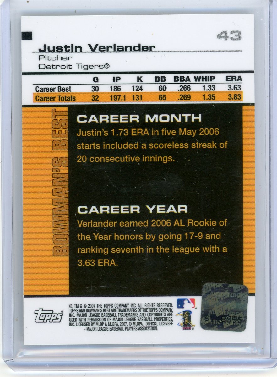 Justin Verlander 2007 Bowman's Best Autograph #43