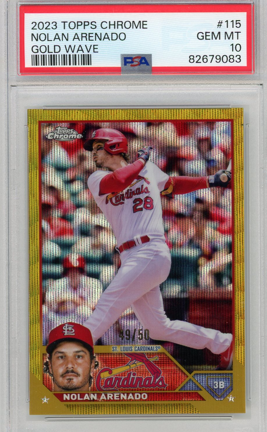 Nolan Arenado 2023 Topps Chrome gold wave refractor #'d 49/50 PSA 10