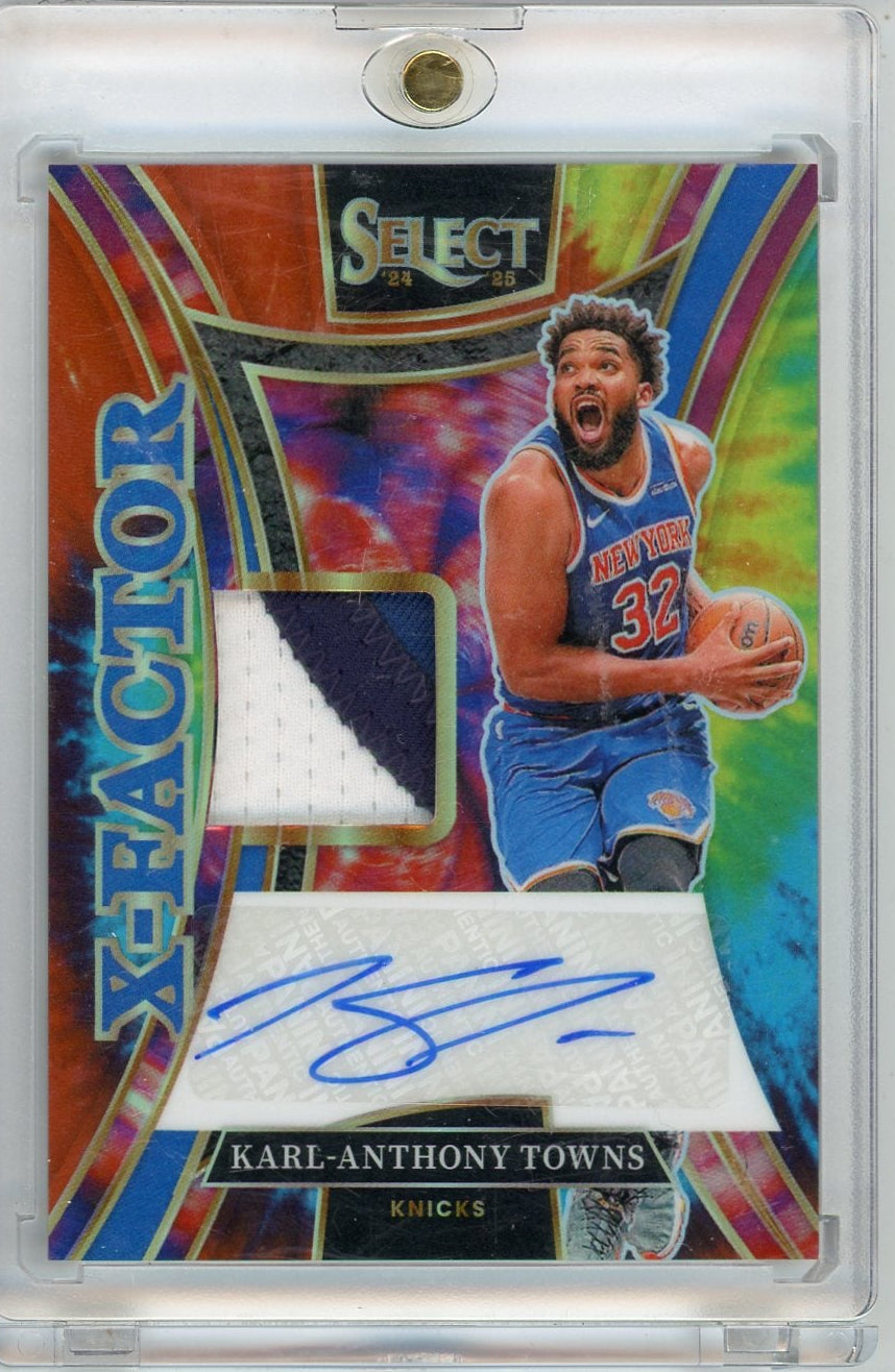 Karl-Anthony Towns 2024-25 Panini Select X-Factor autograph relic tie-dye prizm #'d 11/25