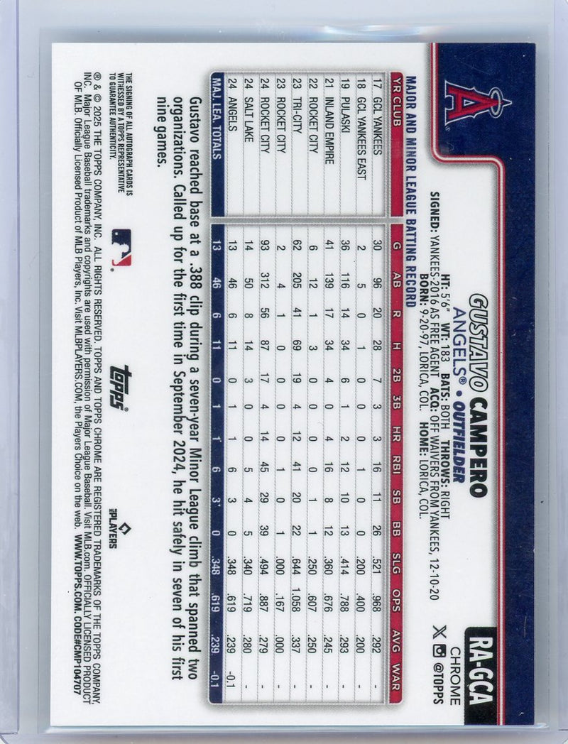 Gustavo Campero 2025 Topps Chrome autograph rookie card