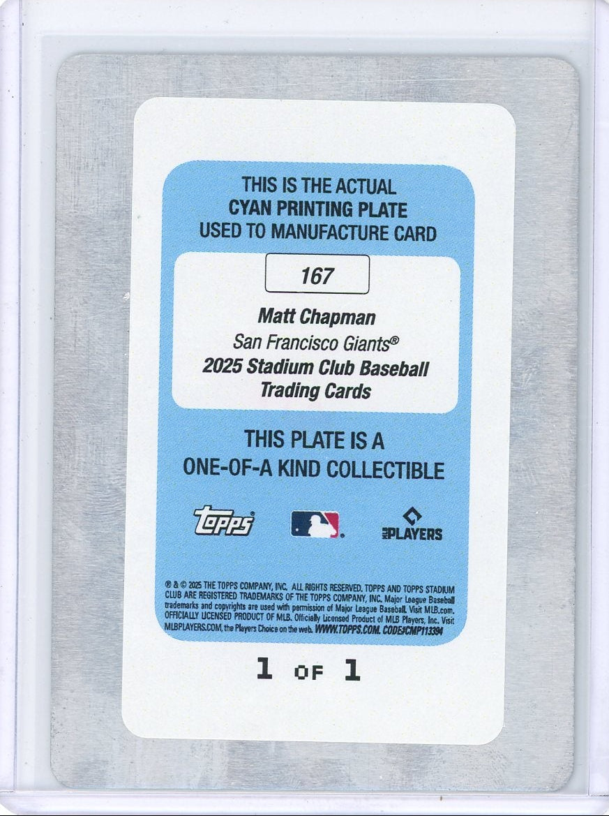 Matt Chapman 2025 Topps Stadium Club Cyan Printing Plate 1/1