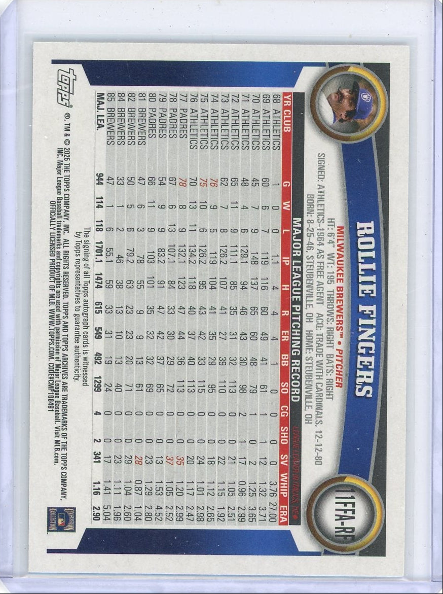 Rollie Fingers 2025 Topps Archives 2011 Topps Fan Favorites Autograph