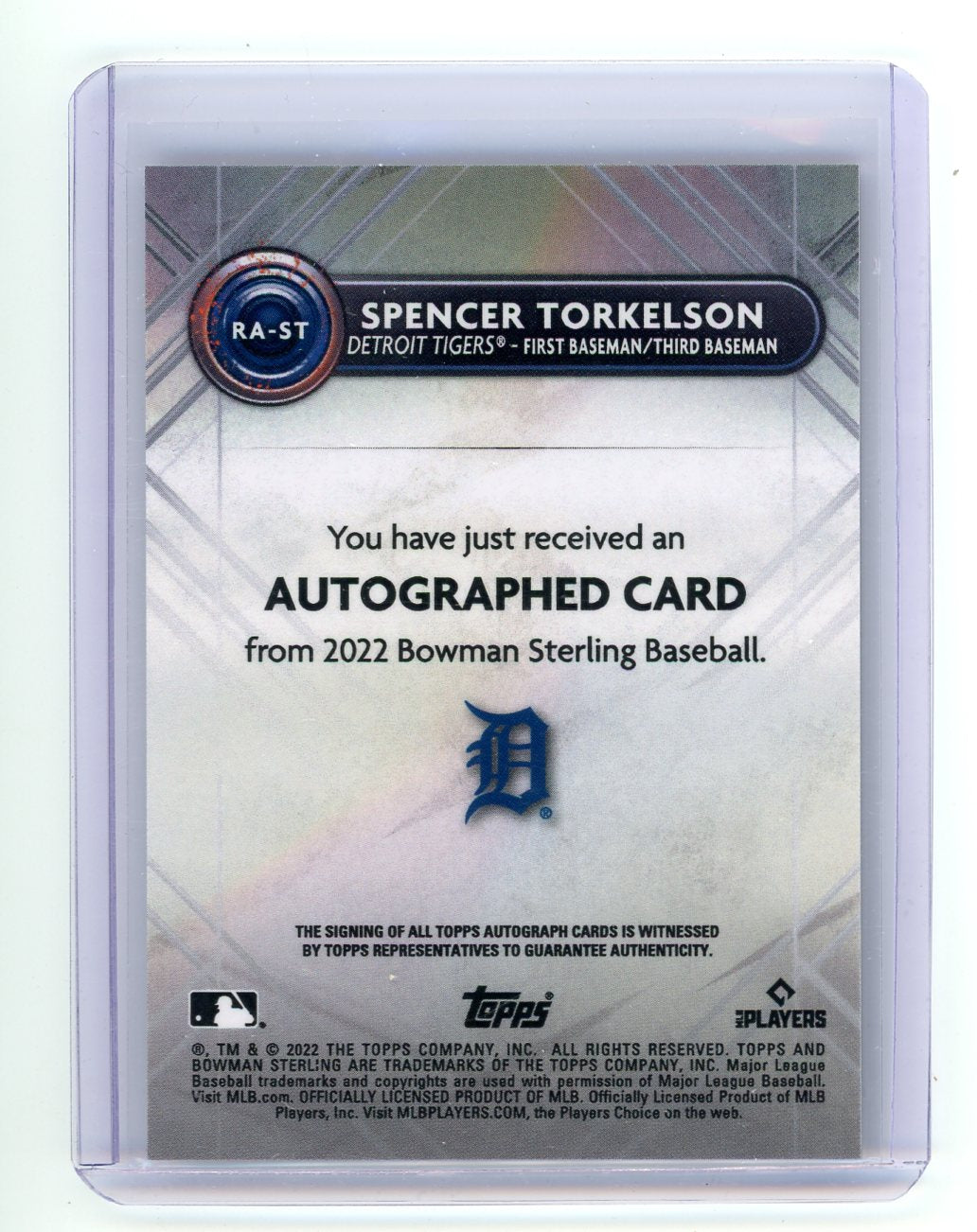 Spencer Torkelson 2022 Bowman Sterling Autograph Rookie Card