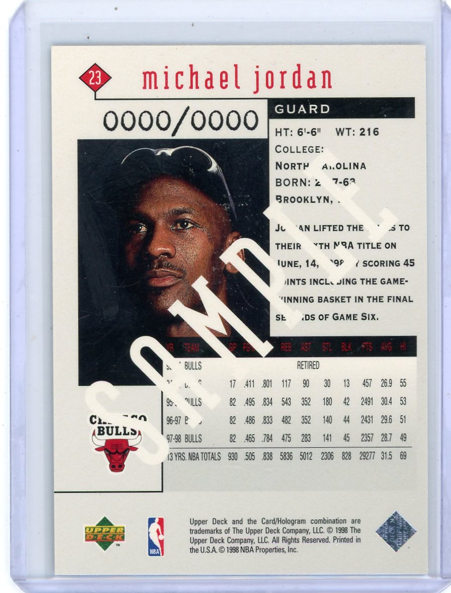 Michael Jordan 1998 Upper Deck Black Diamond No. 23 Sample #'d 0000/0000