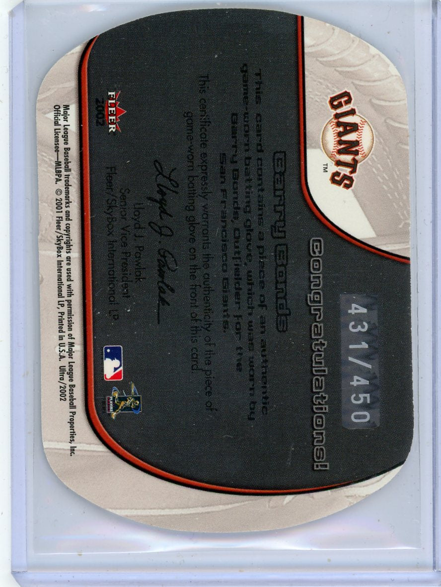 Barry Bonds 2001 Fleer Ultra Glove Works Game-Used Glove Relic #'d 431/450