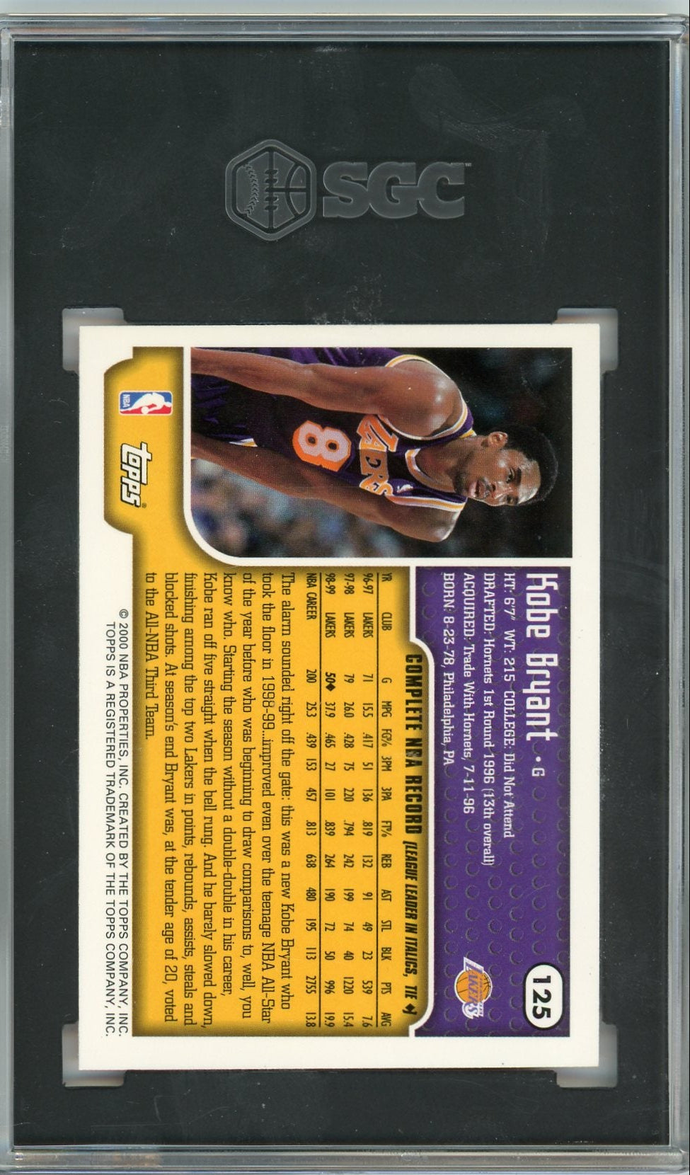 Kobe Bryant 1999-00 Topps #125 SGC 8.5