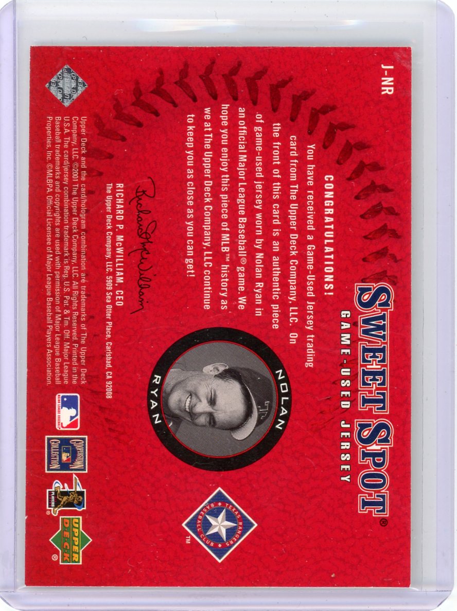 Nolan Ryan 2001 Upper Deck Sweet Spot Game-Used Jersey Relic