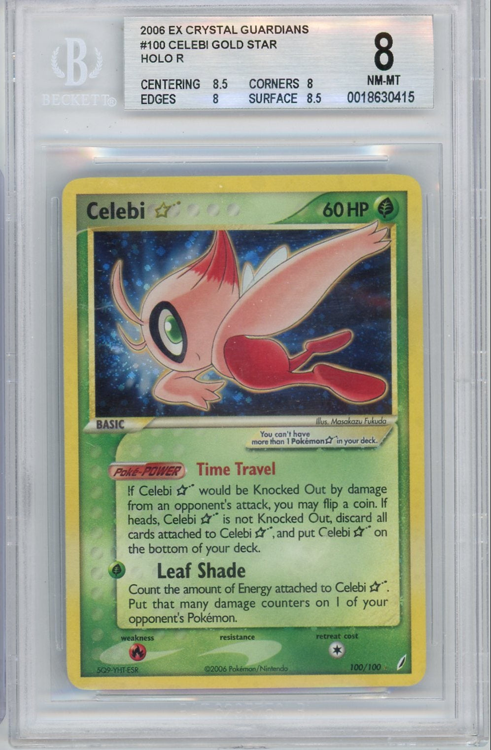 Celebi Gold Star 2006 Pokemon ex Crystal Guardians holo #100/100 BGS 8 (8.5/8/8/8.5)