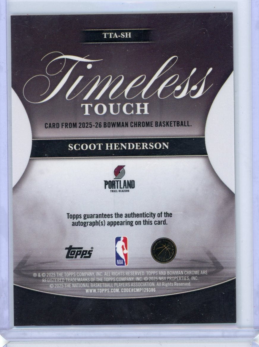 Scoot Henderson 2025-26 Bowman Basketball Timeless Touch Autograph