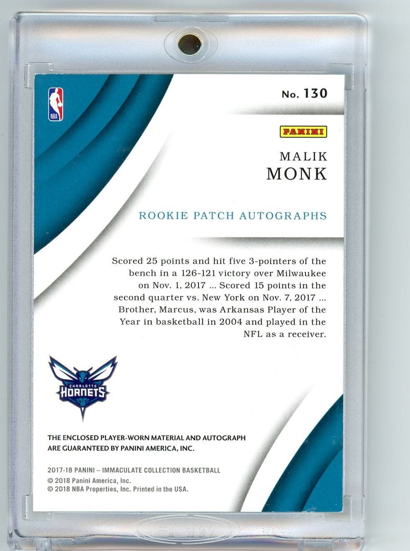 Malik Monk 2017-18 Panini Immaculate Collection RPA Gold 
