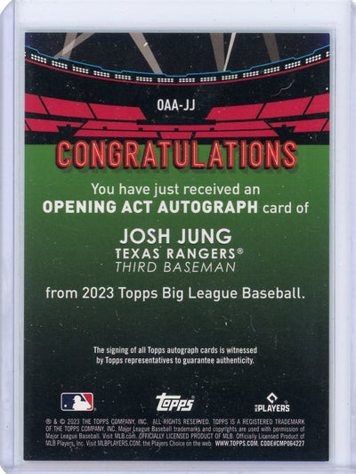 Josh Jung 2023 Topps Big League Opening Acts autograph rookie card