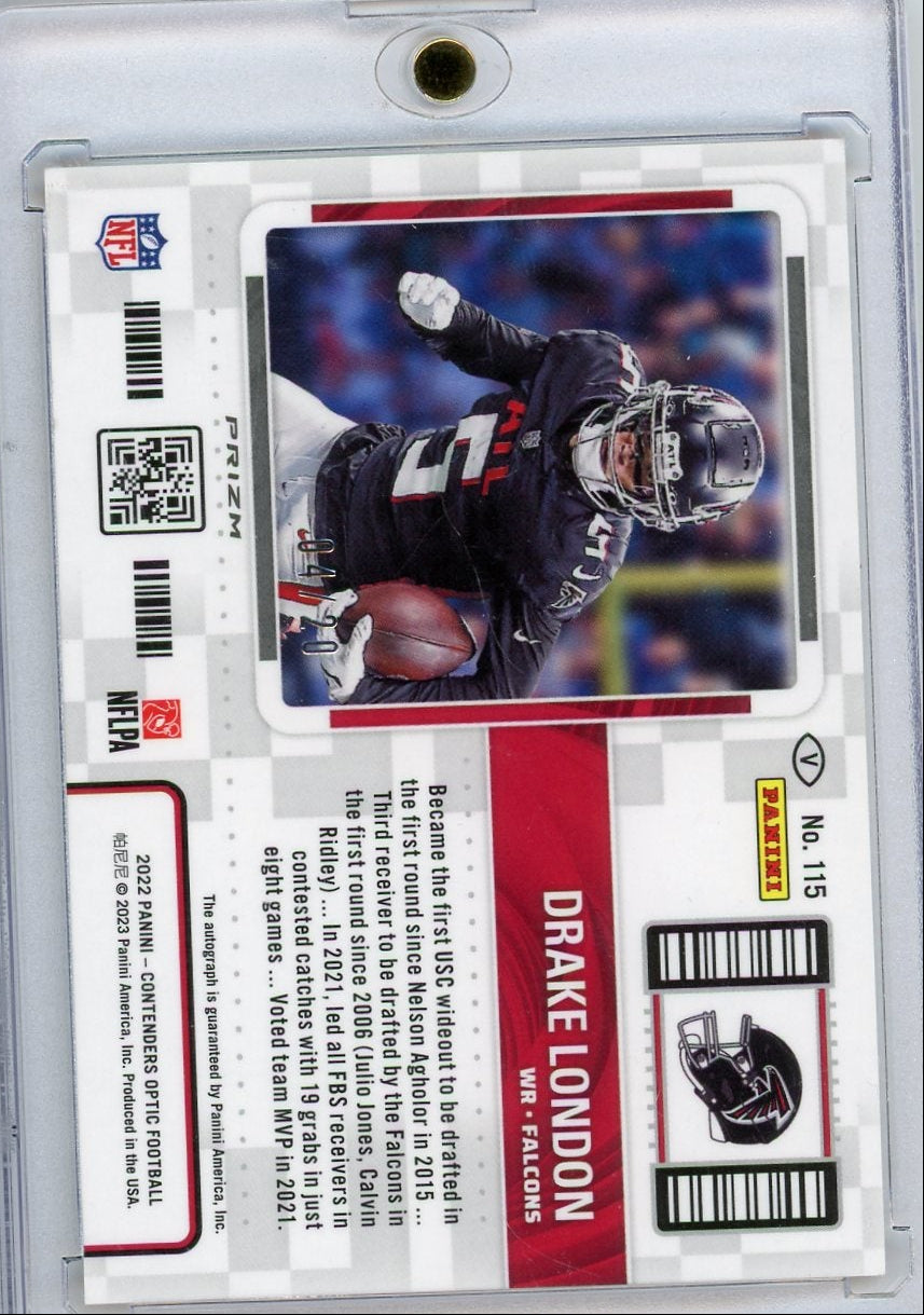 Drake London 2022 Panini Contenders Optic Rookie Ticket Auto Orange RC #'d 04/20