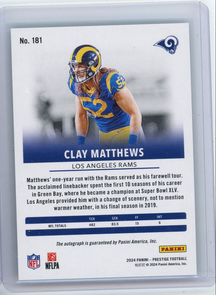 Clay Matthews 2024 Panini Prestige Xtra Points Signatures Auto Blue #'d 18/99
