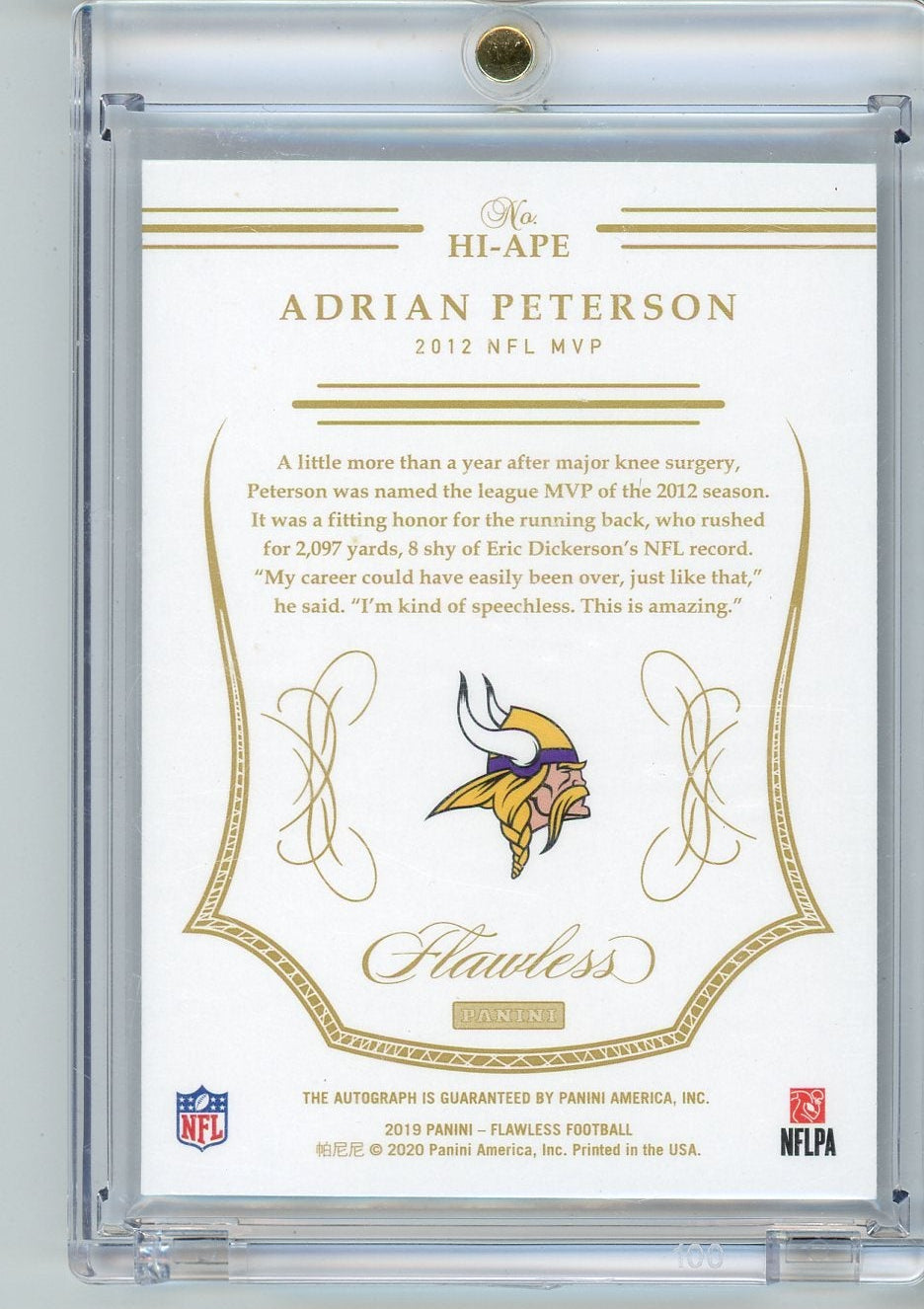 Adrian Peterson 2019 Panini Flawless Honored Ink autograph #'d 1/2