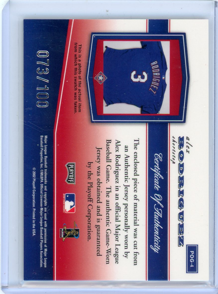 Alex Rodriguez 2002 Playoff Piece of the Game Game-Used Jersey Relic #'d 073/100