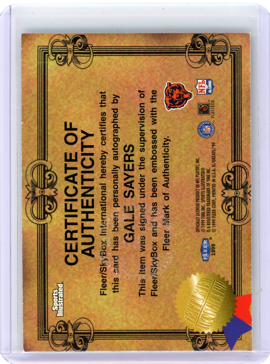 Gale Sayers 1999 Fleer Greats of the Game Autograph