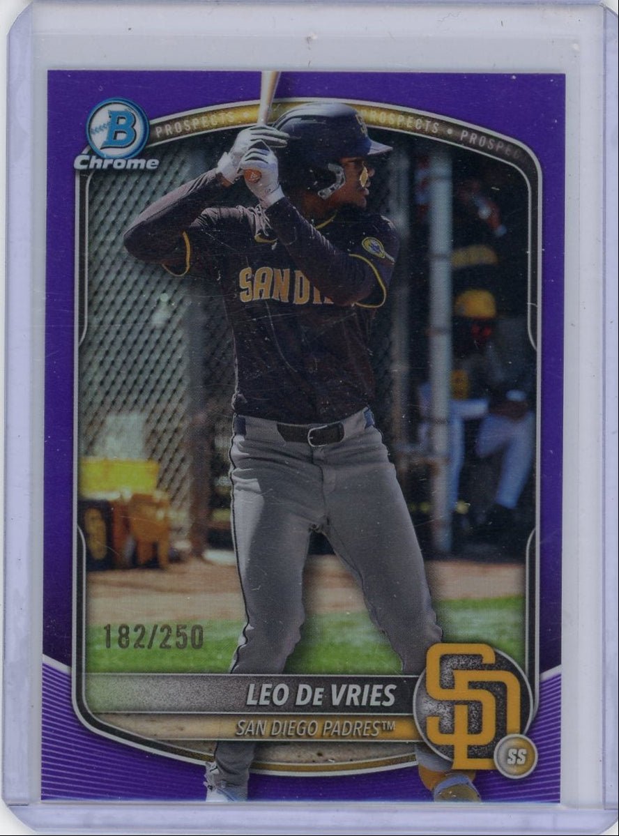 Leo De Vries 2025 Bowman Chrome #'d 182/250 Purple Ref.