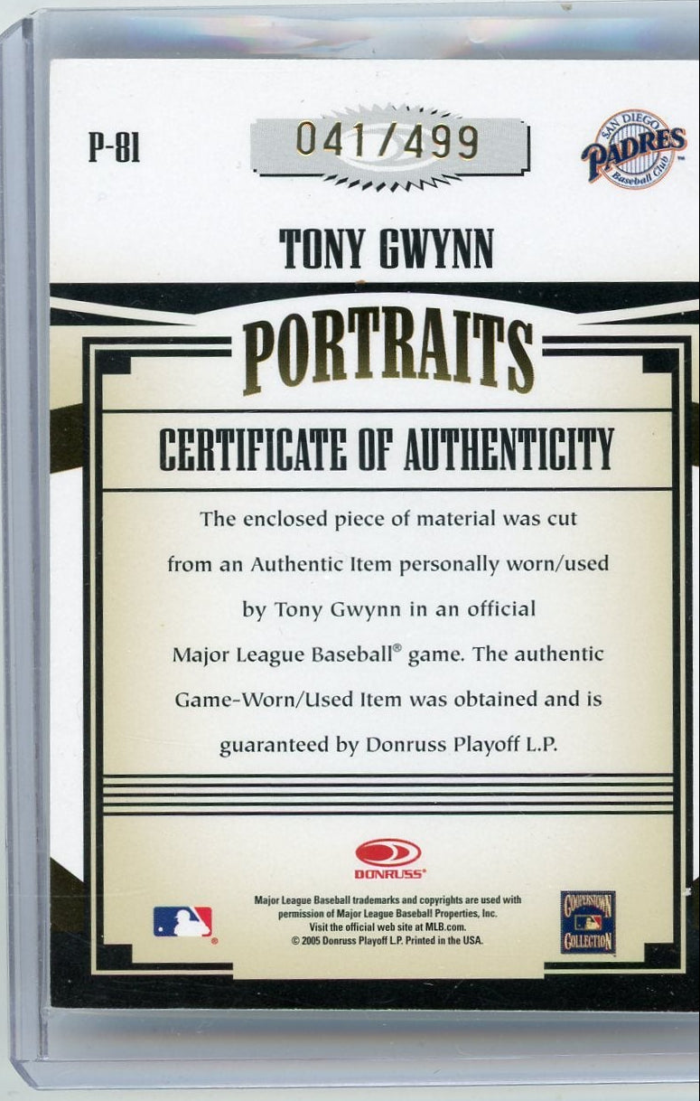 Tony Gwynn 2005 Donruss Playoff Prime Patches Portraits #'d 041/499