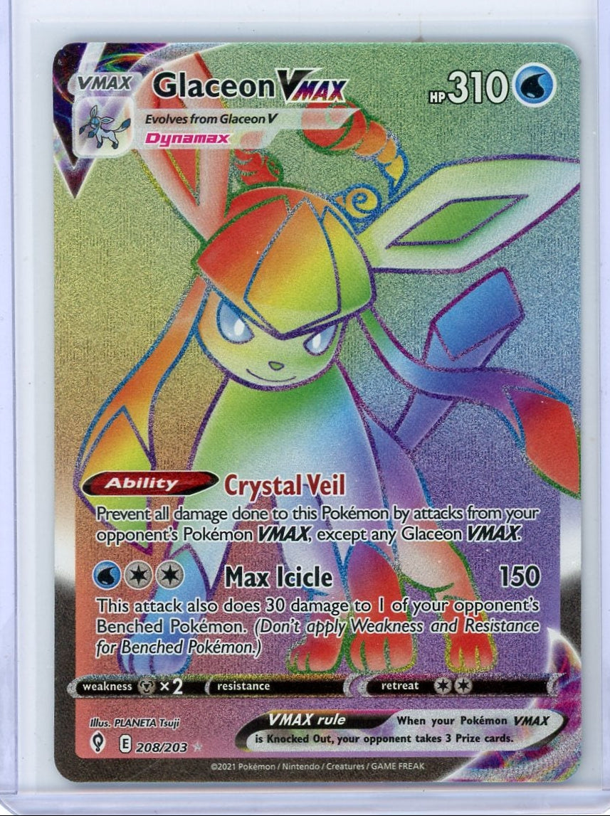 Glaceon Vmax Pokémon Evolving Skies Rainbow Secret Rare #208/203