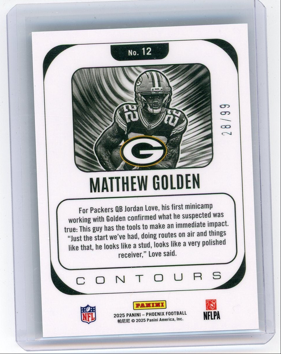 Matthew Golden 2025 Panini Phoenix Contours Green Prizm RC #'d 28/99