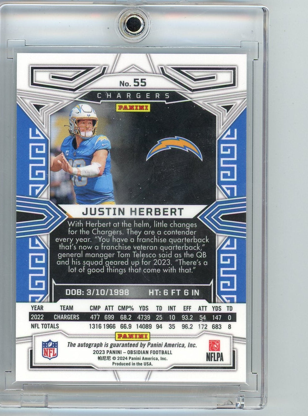 Justin Herbert 2023 Panini Obsidian Autograph