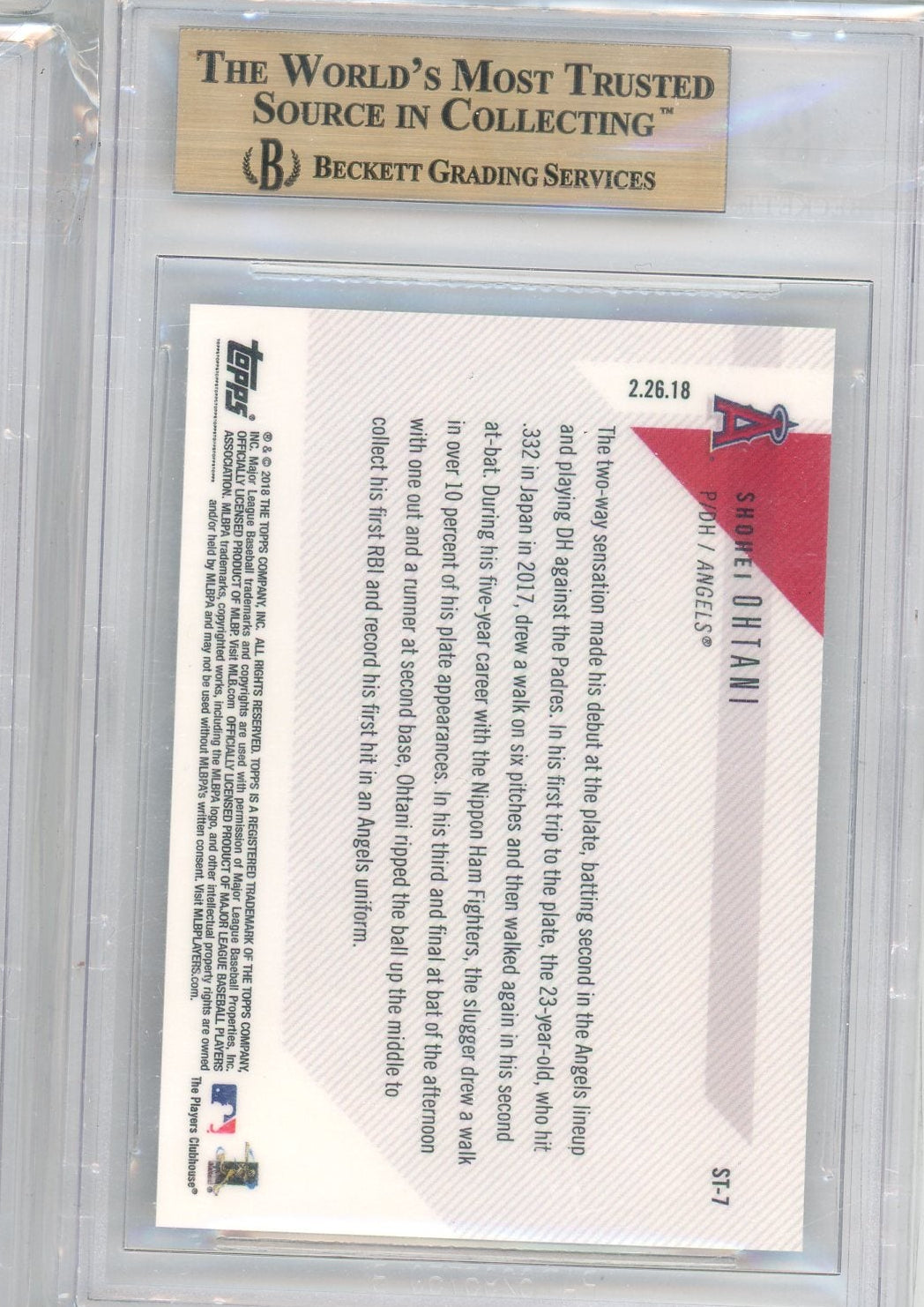 Shohei Ohtani 2018 Topps Now Spring Training #ST7 BGS 10