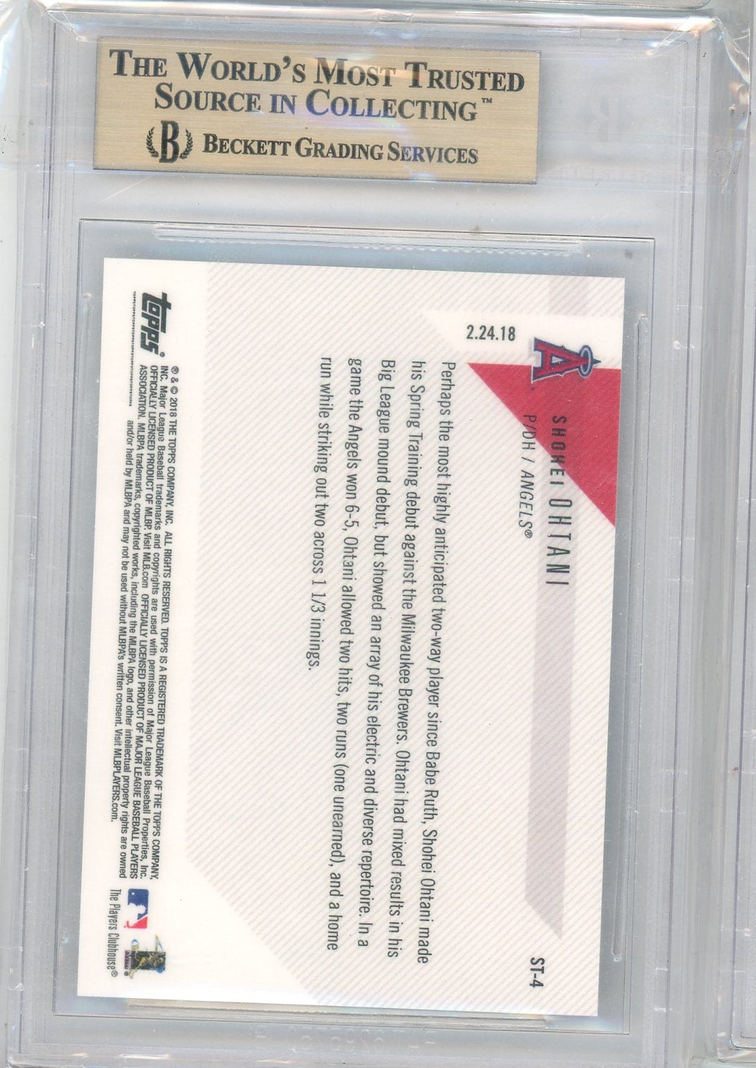 Shohei Ohtani 2018 Topps Now Spring Training #ST4 BGS 10