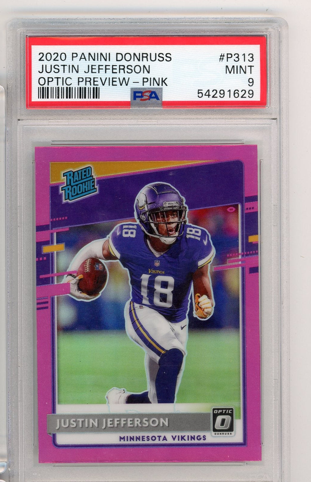 Justin Jefferson 2020 Donruss Optic Preview Pink Prizm Rated Rookie PSA 9
